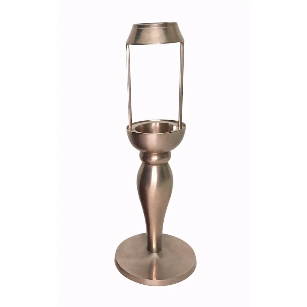 Pottery Barn Polished Pewter Tealight Candle Lamp Ruby Red Glass Beaded Shade